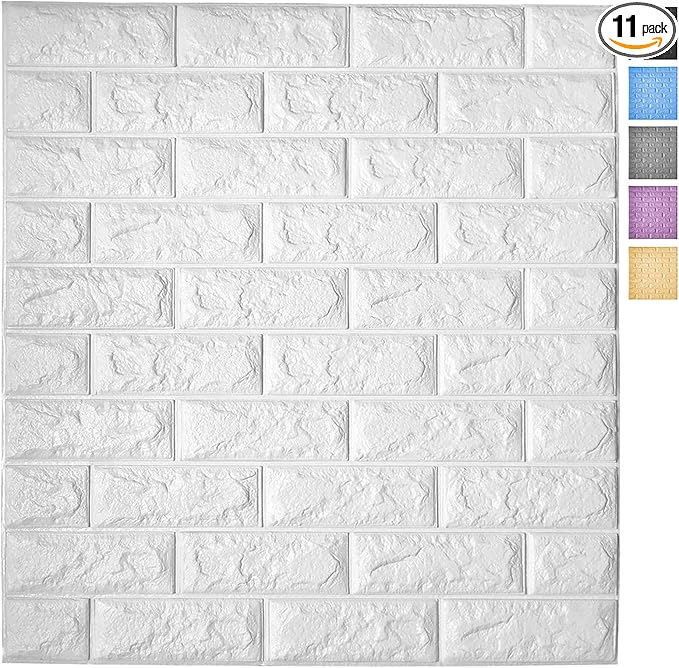 Art3d 11-Pack Peel and Stick 3D Wall Panels for Interior Wall Decor, White Brick Wallpaper, Covers 64 Sq.Ft