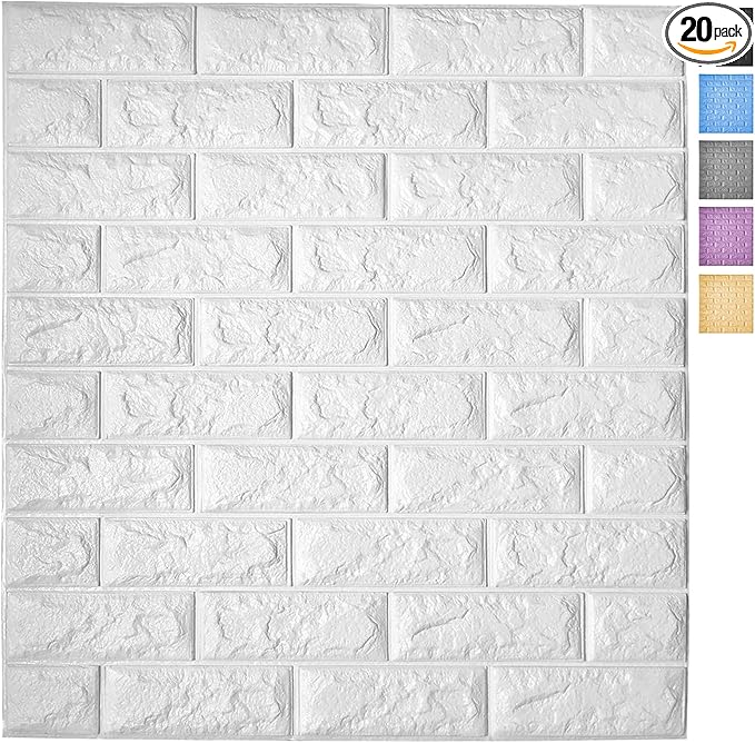 Art3d 115 Sq.Ft Peel and Stick 3D Wall Panels for Interior Wall Decor, Self-Adhesive Foam Brick Wallpaper in White, Pack of 20