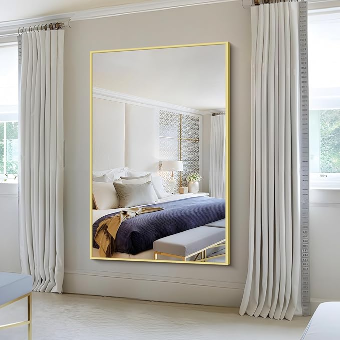 KOCUUY Large Gold Bathroom Mirror, 60x40 Inch Rectangular Mirror for Bathroom Sink, Oversized Wall Mirror with Metal Gold Frame for Living Room, Farmhouse, Entryway, Hang Horizontal/Vertical