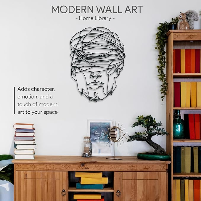 Overthinking Man Metal Wall Decor, Abstract Geometric Face Sculpture, Modern Line Art for Living Room, Office, Bedroom, and Contemporary Home Decor , Unique, Thought-Provoking Artwork for Minimalist Interiors (24 x 18 inches)