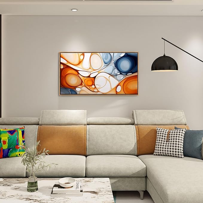 KLAKLA Orange and Blue Abstract Wall Art - Modern Picture Artwork for Wall Decor - Frame Wall Art for Living Room Office Bedroom