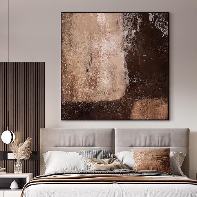 60"x60" XL Framed Wall Art - Rustic Earthy Brown and Beige (Frame Assembly Required)