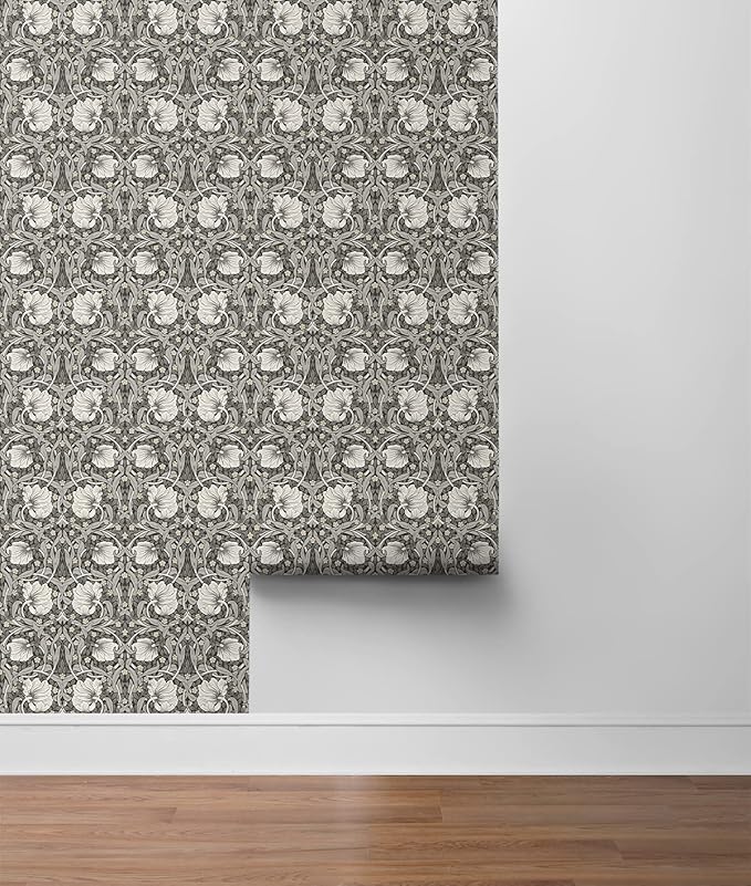 NextWall Pimpernel Floral Peel and Stick Wallpaper (Charcoal & Pearl Grey)