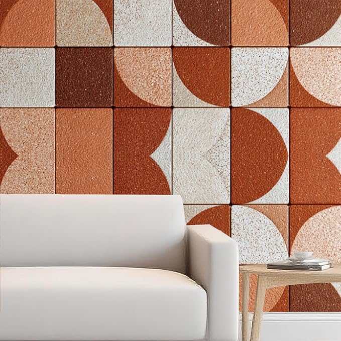 Nuxovilar Terracotta Checkered Tile Textured Peel and Stick Wallpaper, 15.75"x39.37", Self-Adhesive Contact Paper, Retro Plaid Style for Bedroom, Living Room and Table Decor