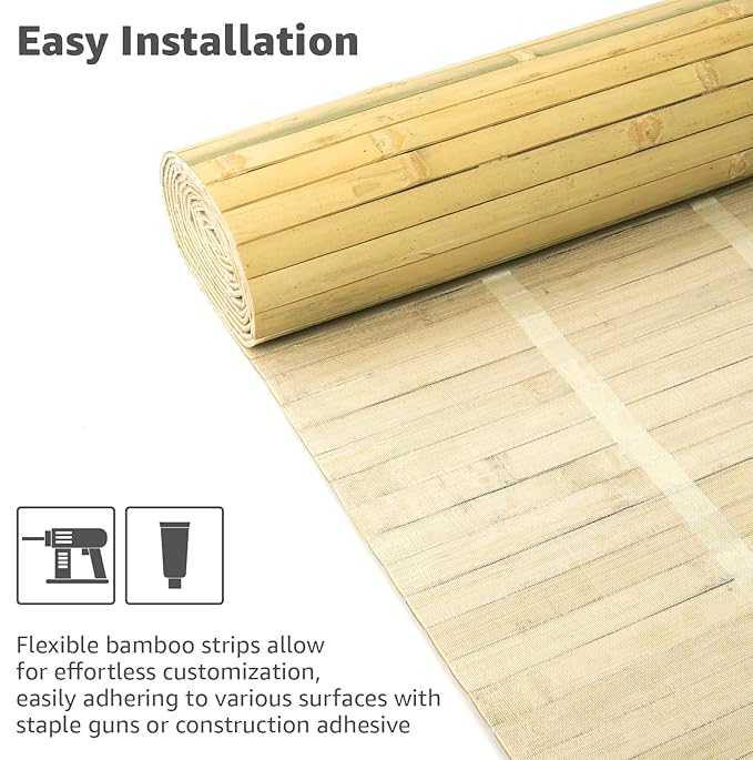 Art3d Natural Bamboo Wall Panel for Interior Wall Decor, Renewable Pole Wrap Wainscoting Paneling for Wall Ceiling Furniture Cabinet Office, 12 x 96 Inch - Natural