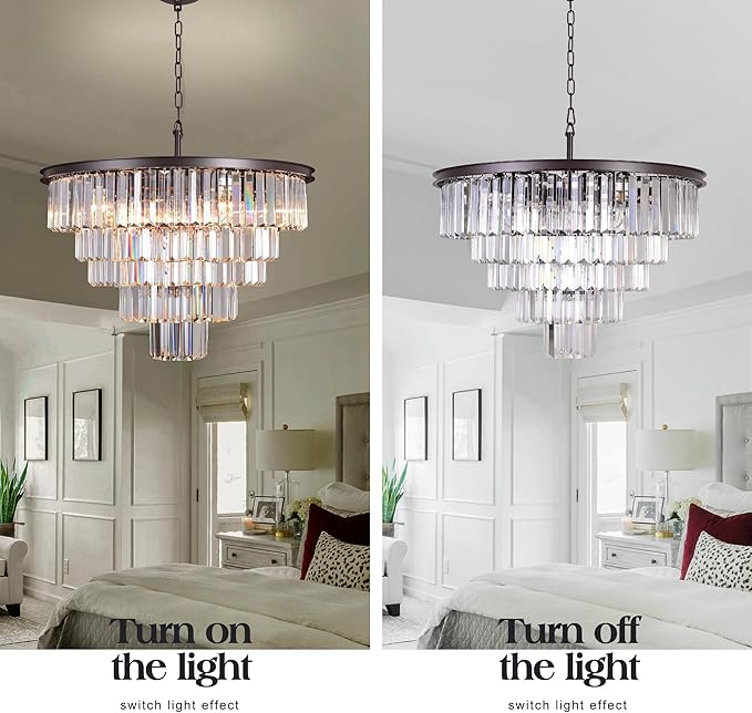 Modern Crystal Chandelier - Luxury 5-Tier Contemporary Pendant Ceiling Lamp Fixture for Dining Room, Living Room, Hotel - Oil Rubbed Bronze Finish