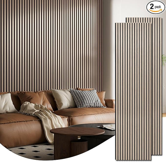 Art3d 2-Pack 94.5" x 24" Acoustic Wood Panels for Wall, 31 sq.ft Soundproof Wood Slat Panels, 3D Fluted Sound Absorbing Paneling for Interior Wall Decor, Living Room, Bedroom - Oak