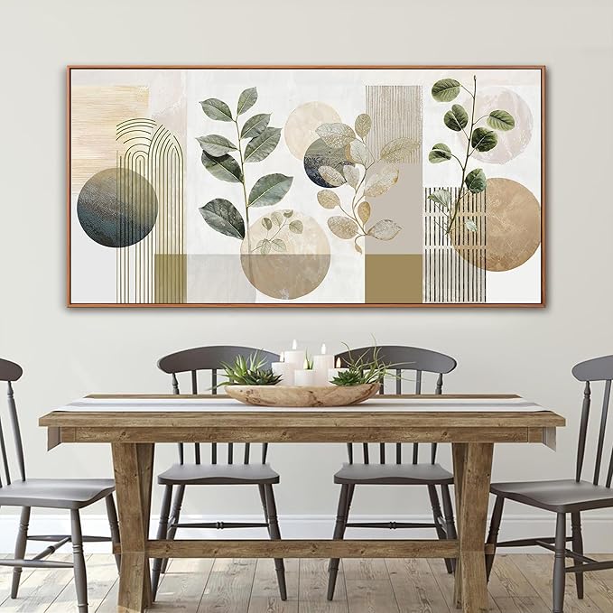 Large Boho Wall Art For Living Room 29 X 58 In Green Botanical Boho Wall Art Modern Canvas Art Wall Decor Natural Abstract Geometry Lines Prints Picture Ready To Hang With Framed