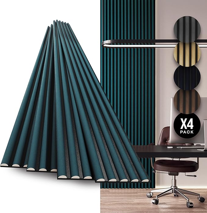 4-Pack Wood Slat Wall Panel – Velvet-Covered Wood Panels for Wall, Acoustic Panels for Interior Decor, Decorative Slat Paneling for Home, Office, Studio (Pine Green)