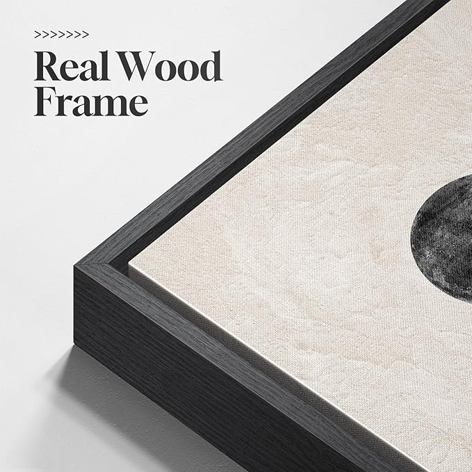 Large Framed Black and White Abstract Wall Art, Set of 2 Modern Canvas Prints Paintings Artwork for Walls, Abstract Mountain and Moon Pictures for Living Room, Bedroom, Dining Room Wall Decor 20x30 In