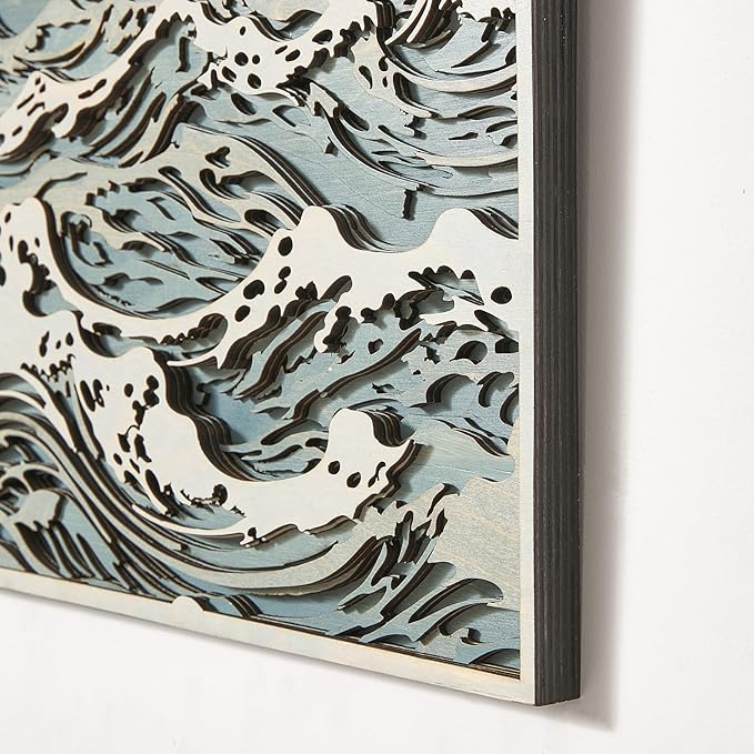NEODECO Parametric Wood Waves wall decor, 3D wood wall sculpture, Waves in the Stormy Ocean Wood Wall Art, Abstract wall decor, Acoustic wall panel (Large)