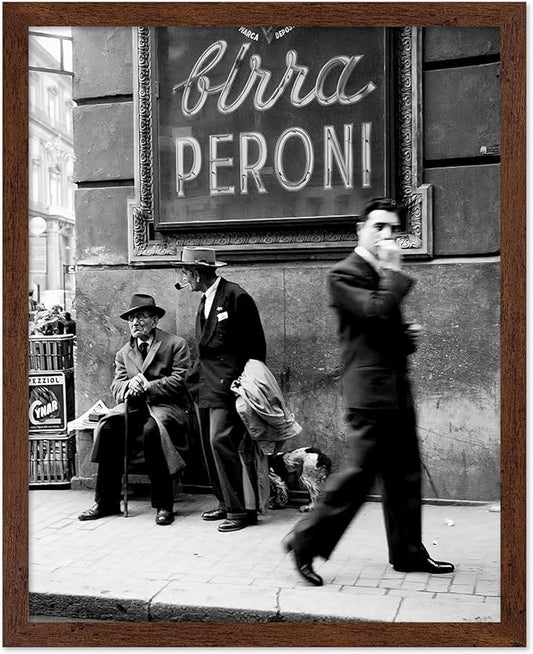 Poster Master Vintage Photograph Poster - Travel Print - Men in a Street of Napoli, Italy, Black & White, Minimalist - Gift for Artist, Friend - Wall Decor for Home, Office, 16x20 Brown Framed