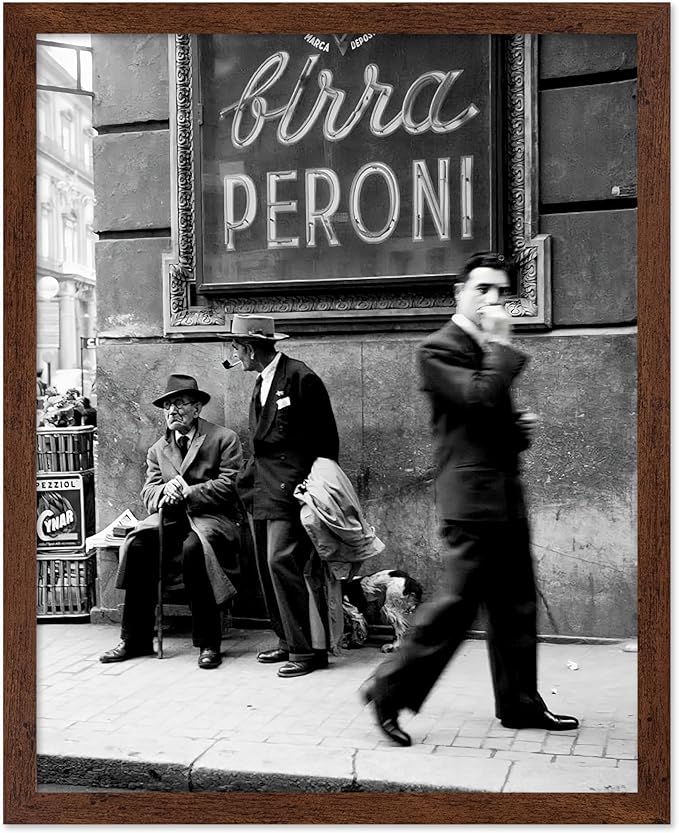 Poster Master Vintage Photograph Poster - Travel Print - Men in a Street of Napoli, Italy, Black & White, Minimalist - Gift for Artist, Friend - Wall Decor for Home, Office, 8x10 Brown Framed
