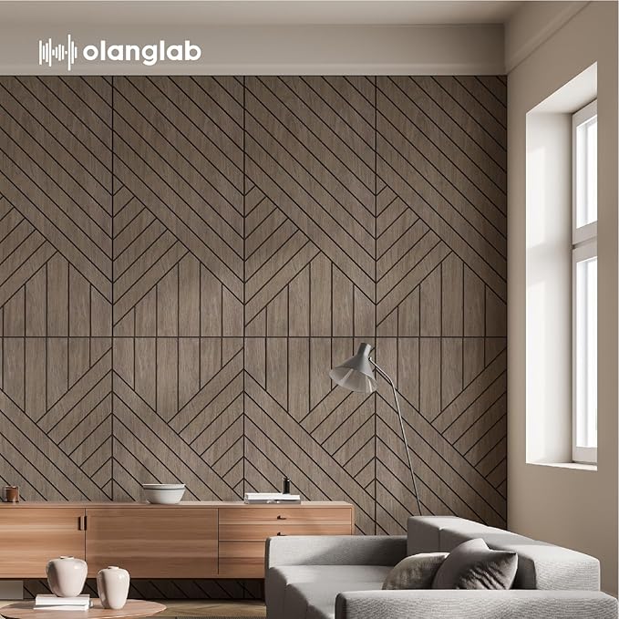 Olanglab Wood Veneer Wall Panels 6 Pack, 24‘’X48‘’ Sound Absorbing Panels for Noise Reduction, Diadonal Stripe