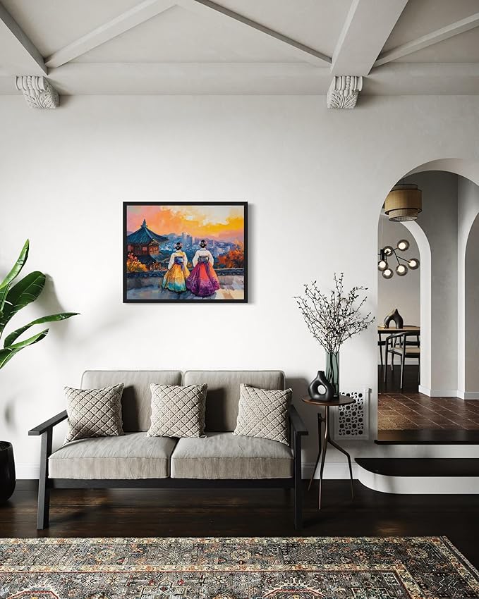 South Korea Art Print Poster, Asia Oriental Countries Culture Wall Art Asian Paintings for Bedroom Bathroom Living Room Decor 97 (South Korea, 16 x 20 inches, Black Frame)