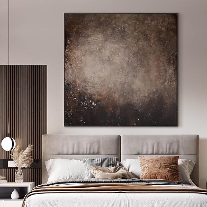 46"x46" XL Framed Wall Art - Industrial Dark Brown and Black Grunge (Frame Assembly Required)