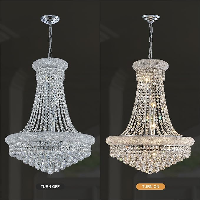 Modern Crystal Chandeliers Light Fixture,11-Light Empire Style K9 Crystal Chandeliers for Entryway, Chrome Finish Luxury Chandeliers for Living Room Bedroom Stairway Foyer Hallway D23.6
