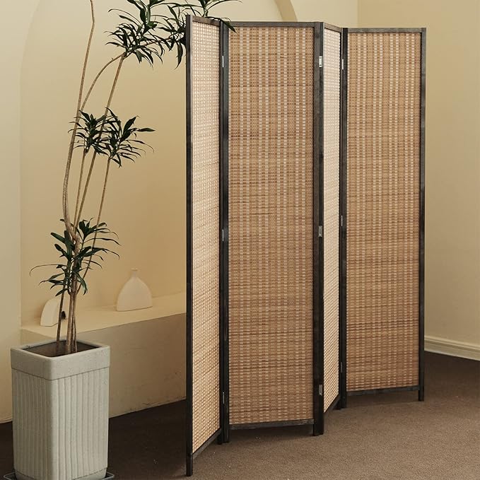 4 Panel Room Divider and Folding Screen Room Divider,Bamboo Room Divider Screen for Room Separation,67" H x 61.4" W