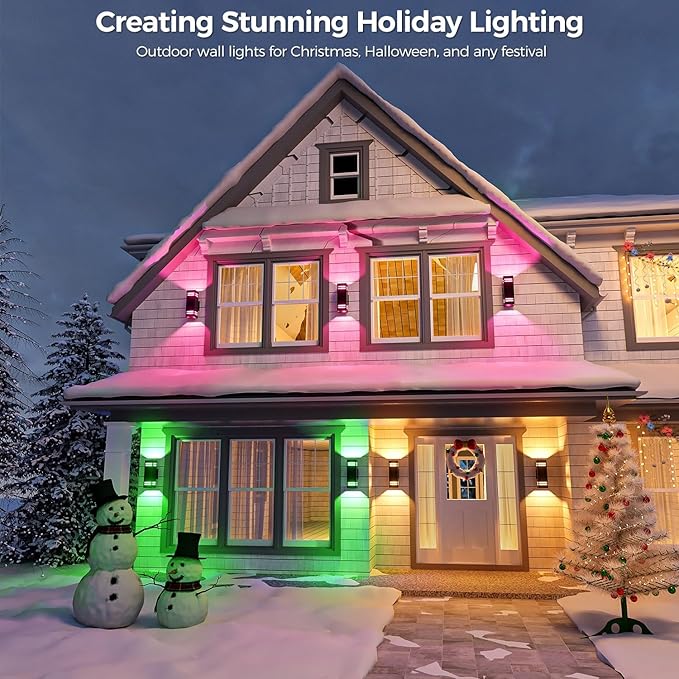 KIZON Modern Smart Porch Lights RGBCW, Dusk to Dawn Outdoor Lights Color Changing App Control with Remote, Dimmable WiFi Up and Down Lights Outdoor Sconce for House Theater Garage, ETL Listed, 2 Pack