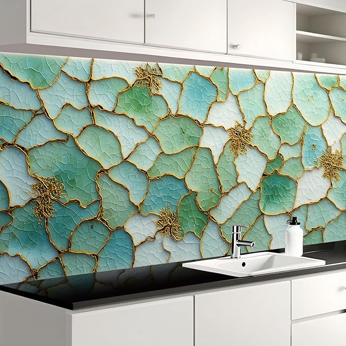 Nuxovilar Green Mosaic Hexagon Textured Peel and Stick Wallpaper, 15.75"x39.37", Self-Adhesive Contact Paper, Artistic Tile-Look Design for Bedroom, Living Room and Table Decor