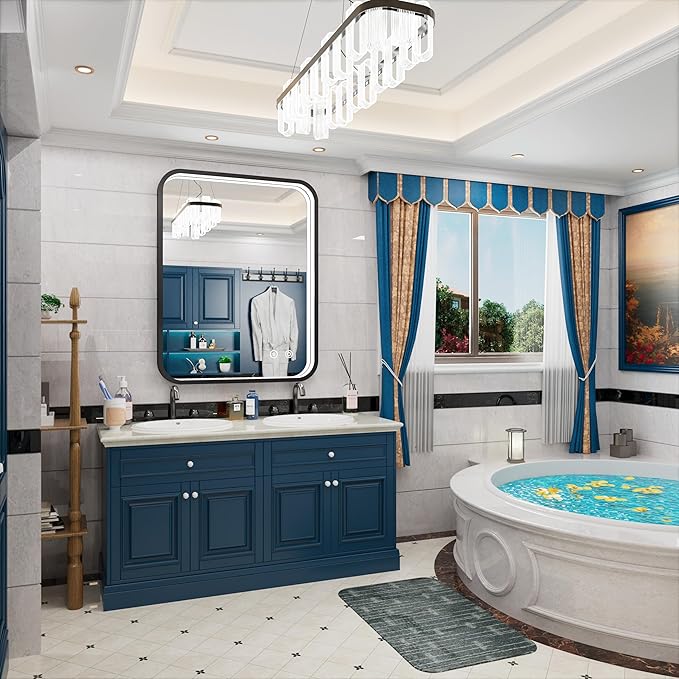 28x36 Inch Black LED Bathroom Mirror - 3 Color Lights (3000K/4500K/6000K), Wall Mounted Lighted Vanity Mirror for Bathroom, Stepless Dimmable, Anti-Fog, Memory Function, Horizontal/Vertical