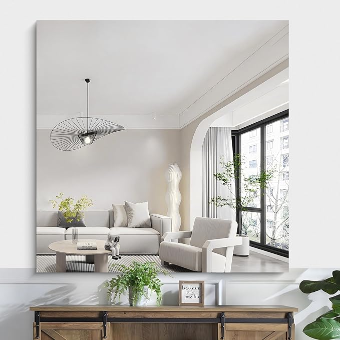 KOCUUY Large Frameless Mirror, 48x48 Inch Square Bathroom Vanity Mirror for Over Sink, Upgraded Shatterproof Unframed Design for Bedroom, Living Room, Entryway