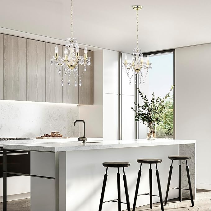 LaLuLa Antique Gold Chandelier Mini Crystal Chandelier Lighting 4 Light Small Modern Chandelier for Dining Room