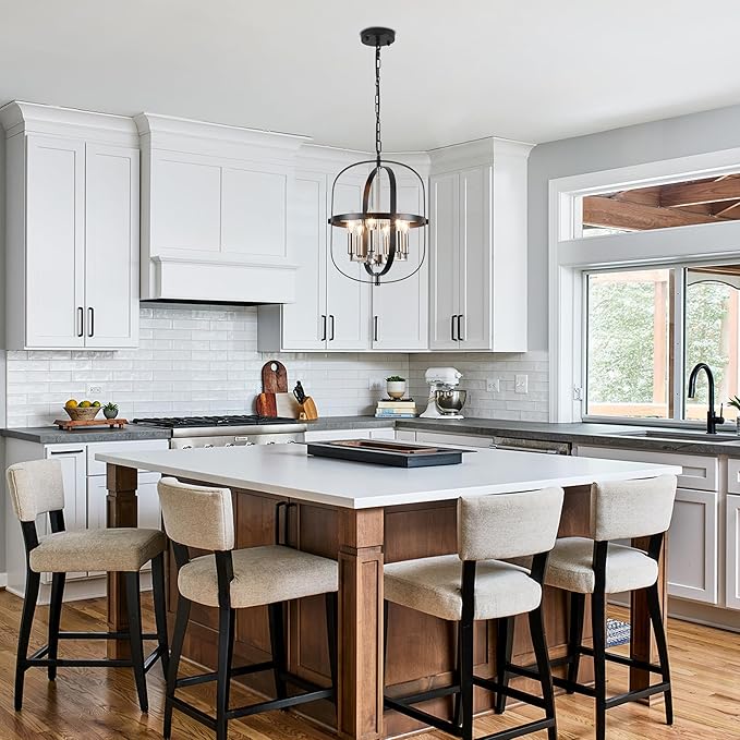 ANKYLHUA Black Nickel Chandeliers for Dining Room,Chandelier 6-Light,E12 Base Light Fixture Adjustable Height,Ellipse Farmhouse Hallway Light Fixtures for Kitchen Entryway Foyer