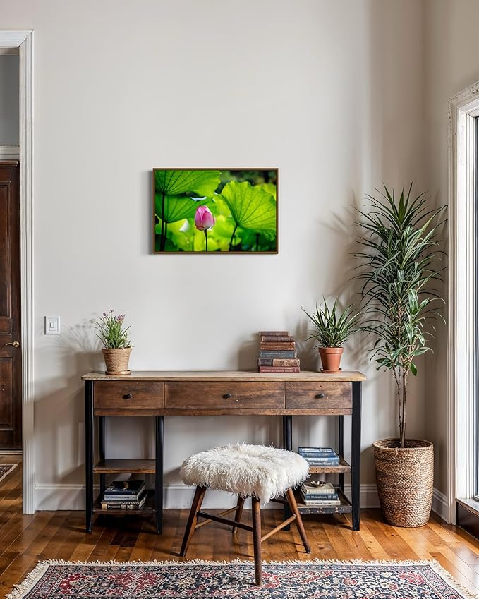 Oriental Beauty: Stunning Feng Shui Landscape Wall Art Prints for Home Decor in 3 Sizes (Graceful Emergence: Lotus Blossom and Its Visitor) (12" x 18)