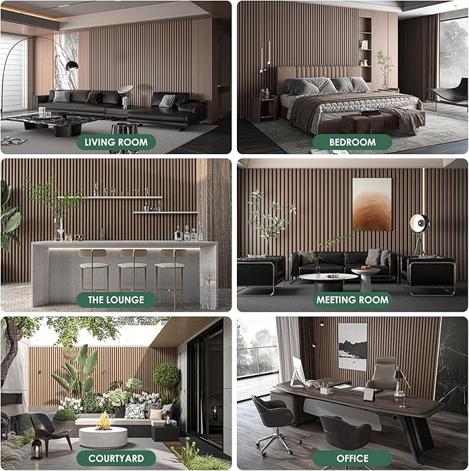 4-Piece Wood Slat Acoustic Panels for Stylish Interior Decor & Noise Reduction - 94.5" x 7.9" 3D Solid Wood Wall Panels for Ceiling and Wall, Covers 20.66 Sq Ft, Walnut