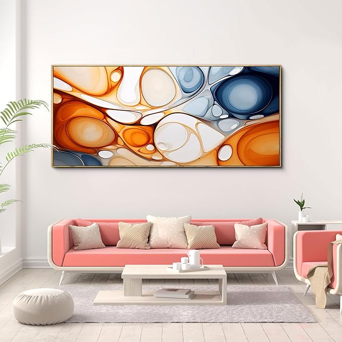 KLAKLA Orange and Blue Abstract Wall Art - Modern Picture Artwork for Wall Decor Frame Wall Art for Living Room Office Bedroom