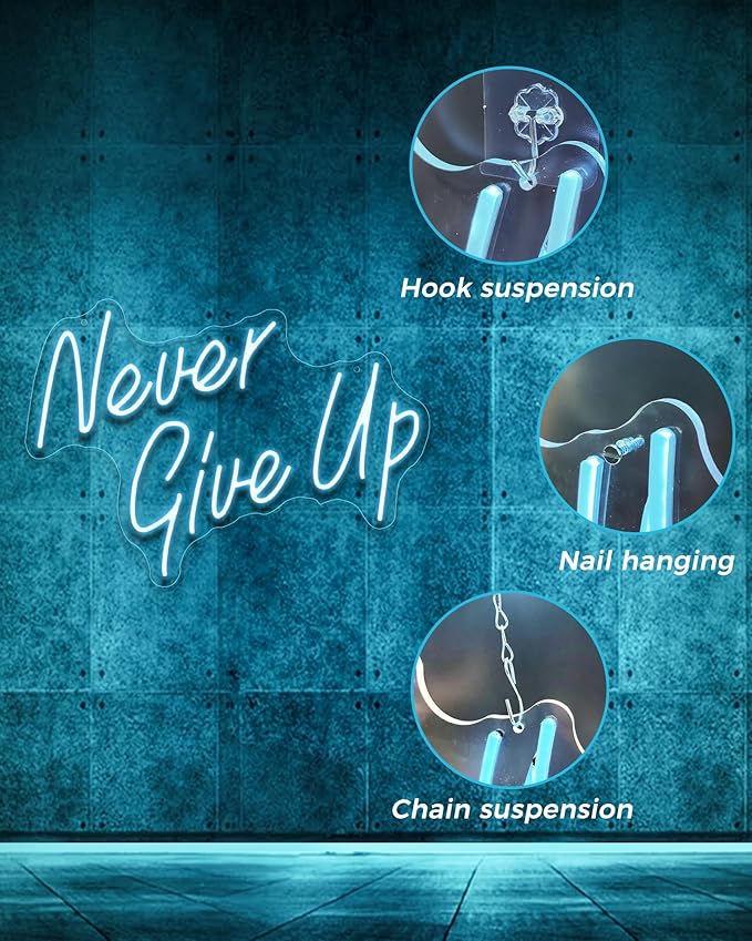 NEVER GIVE UPLED Neon Sign for Wall Decor,Neon Lights Party Decorations, USB Powered Switch Neon Lights lighting adjustable for Office Room, Gym Room, Man Cave, Gamer Room