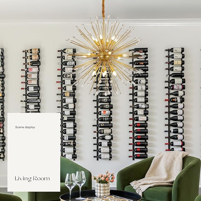 18-Light Gold Sputnik Chandeliers, 41" Starburst Firework Pendant Light fixtures, Mid-Century Modern Satellite Ceiling Lights for Dining Room, Kitchen, Bedroom, Living Room, E12