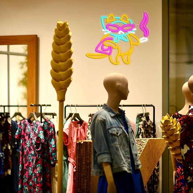 Lady Cat Neon Sign USB Powered Cool Glasses Cat LED Light Sign for Wall Decor Dimmable Fashion Kitty Neon Light for Bedroom Living Room Man Cave Bar Party Fashion Store Pet Shop