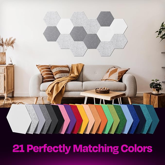 Acoustic Panels 12-Pack Soundproof Wall Panels 12"X10.4"X0.4" Sound Panels High Density Sound Dampening Panels - [Smoky White Hexagon]