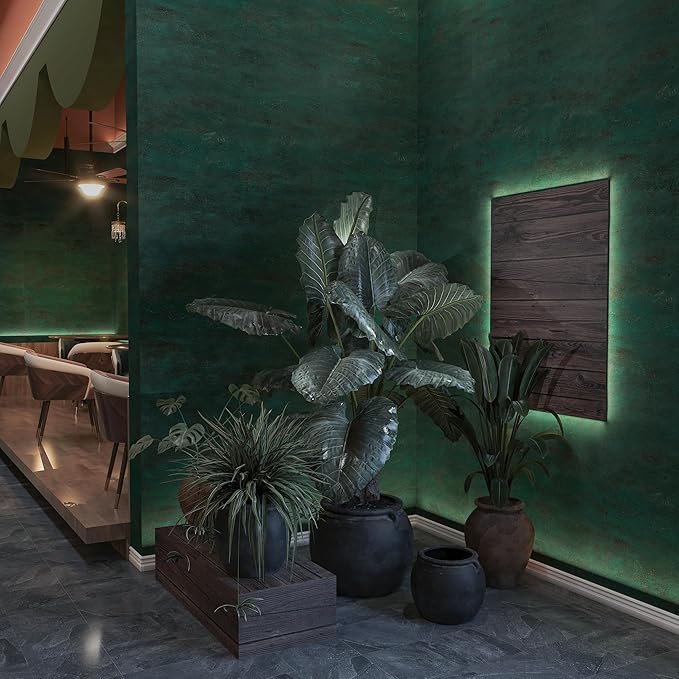 16"x591" Dark Green Peel and Stick Wallpaper Matte Extra Thick Art Deco Contact Paper Waterproof Self-Adhesive Removable Pure Green Vinyl Wallpaper 3D Textured for Cabinet Studio Farmhouse