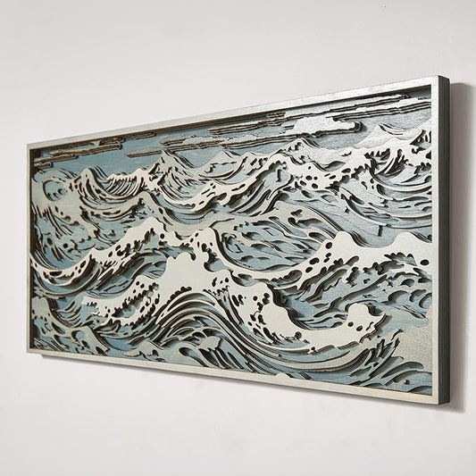 NEODECO Parametric Wood Waves wall decor, 3D wood wall sculpture, Waves in the Stormy Ocean Wood Wall Art, Abstract wall decor, Acoustic wall panel (Medium)