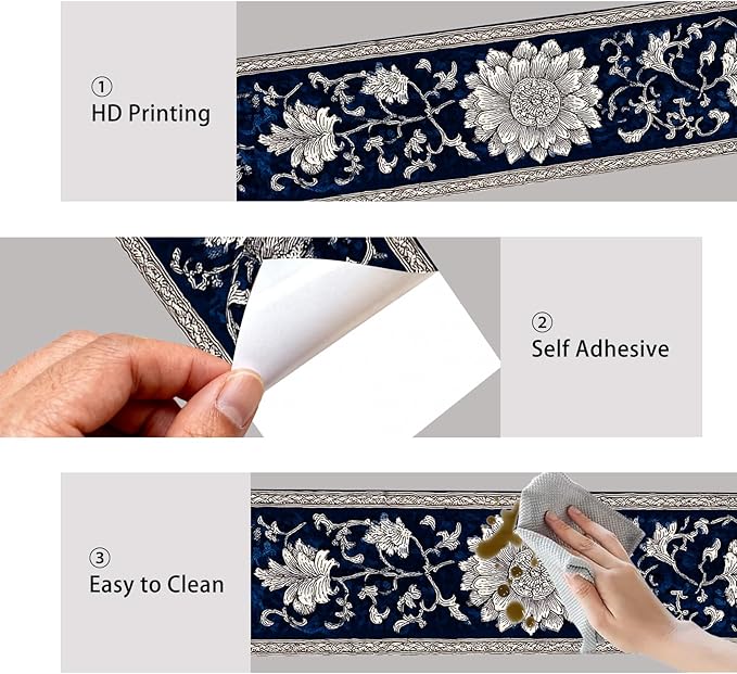 Nuxovilar Wallpaper Border Peel and Stick, Vintage Floral Pattern Self-Adhesive Wallpaper, PVC Material 3.94×16.4 Ft, Decorative for Living Room, Bedroom, Home Renovation