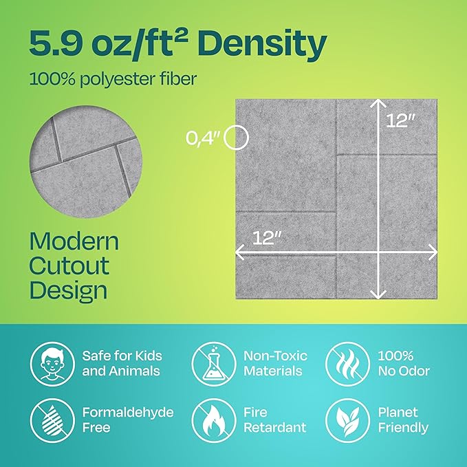 Acoustic Panels 12-Pack Soundproof Wall Panels 12"x12"x0.4" Decorative Sound Dampening for Your Home, Office, Studio, Bedroom & More with Unique GridFrame Carving [Smoky White]