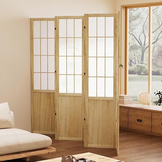 5.6FT Room Divider and Folding Portable Partition Screen, Chinese Japanese Shoji Style for Room Separation - 6 Panel (Natural)