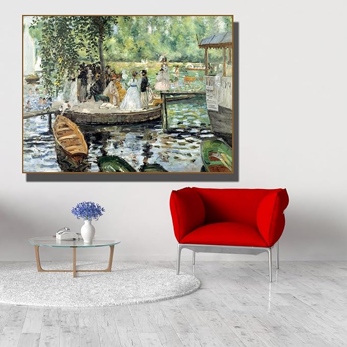 OKRA La Grenouillere By Pierre Auguste Renoir Canvas Wall Art - Classic Riverside Landscape Oil Painting - Famous Impressionist Paintings - Home Decor for Bedroom Living Room Kitchen - Unframed