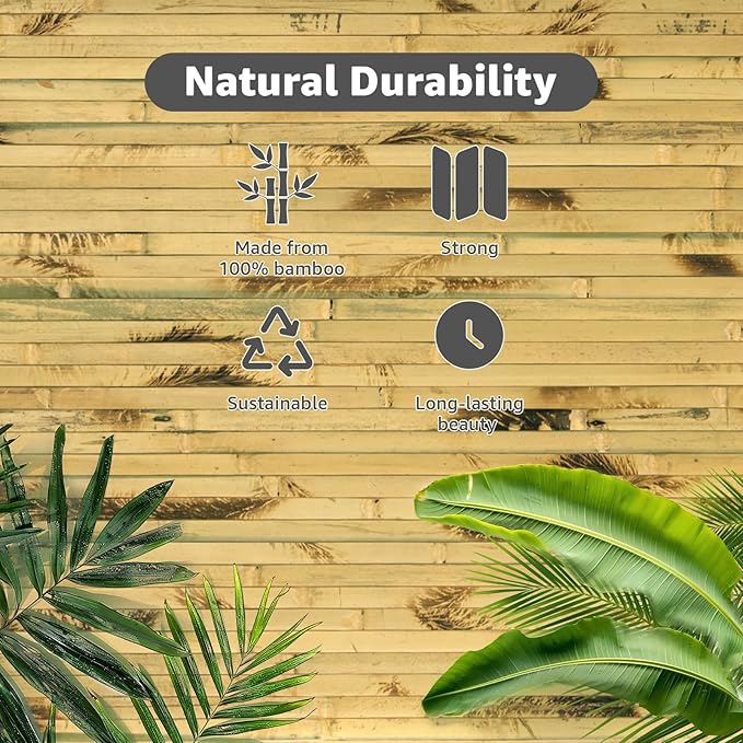 Art3d Natural Bamboo Wall Panel for Interior Wall Decor, Renewable Pole Wrap Wainscoting Paneling for Wall Ceiling Furniture Cabinet Office, 12 x 96 Inch - Light Burned