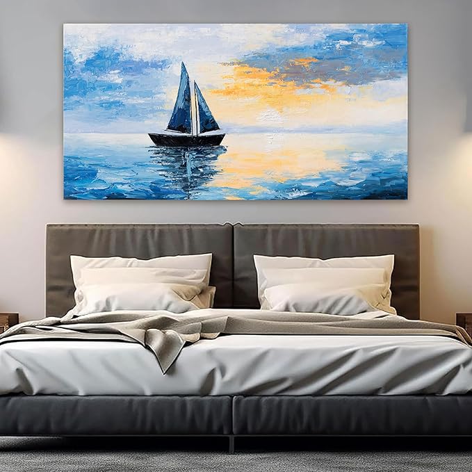 Canvas Wall Art Decor Large Wall Art Pictures for Living Room Artwork for Walls Blue Coastal Wall Art Prints Landscape Natural Wall Art Decor Art Work for Home Office Kitchen Wall Decor 24" x 48"