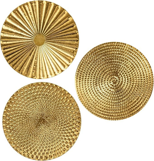 Briful 12" Gold Wall Décor Pack of 3 Metal Starbursts Radial Plate Wall Art Modern Accent Hanging Wall Decorations For Home Office Bedroom Or Living Room Wall Sculptures