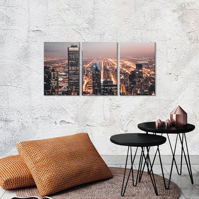 NAN Wind Modern Office Decor Chicago City Center Skyline Canvas Prints Chicago Skyline Canvas Art Cityscape Wall Decorations Blue Wall Decor for Living Room Pictures for Bedroom Decorations