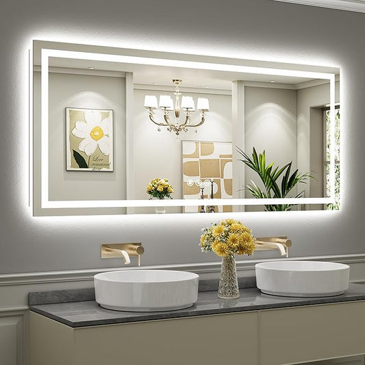72"x32" LED Bathroom Mirror with Lights, Backlit & Front Lit, Lighted Wall Mirrors for Bathroom Vanity, Touch Screen Dimmable, Anti-Fog, Memory Function, HD Tempered Glass, Shatter-Proof, ETL Listed
