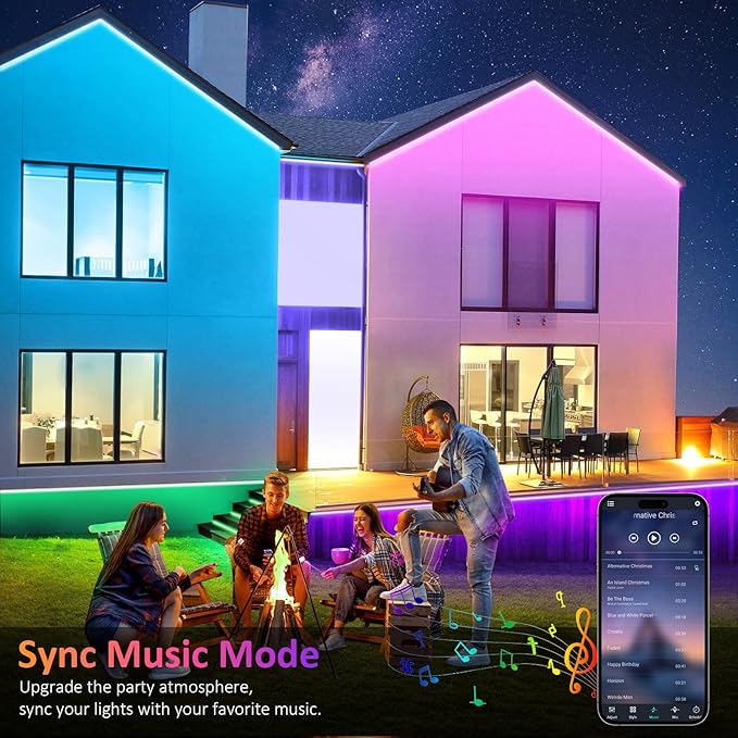 200FT Outdoor RGB LED Strip Lights, IP68 Music Sync Led Lights with App Control and Remote,Color Changing Waterproof Led Rope Lights for Outdoor, Balcony, Roof, Garden, Stairs