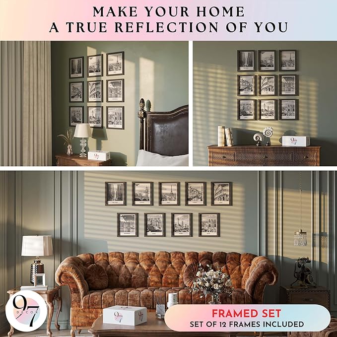 97 Decor FRAMED Black White City Wall Art Print - Cityscape Pictures, Famous Architecture Landscape Artwork Wall Decor, European Buildings Poster, New York City Skyline Photo (BLACK FRAME)