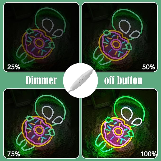 Alien Donuts Neon Sign Green Alien Neon Light for Wall Decor Donuts Led Lights Up Sign for Bedroom Dessert Shop Bakery Party Decoration Gift Fast Food Shop Cool Light Sign 16.5 * 11.4 IN