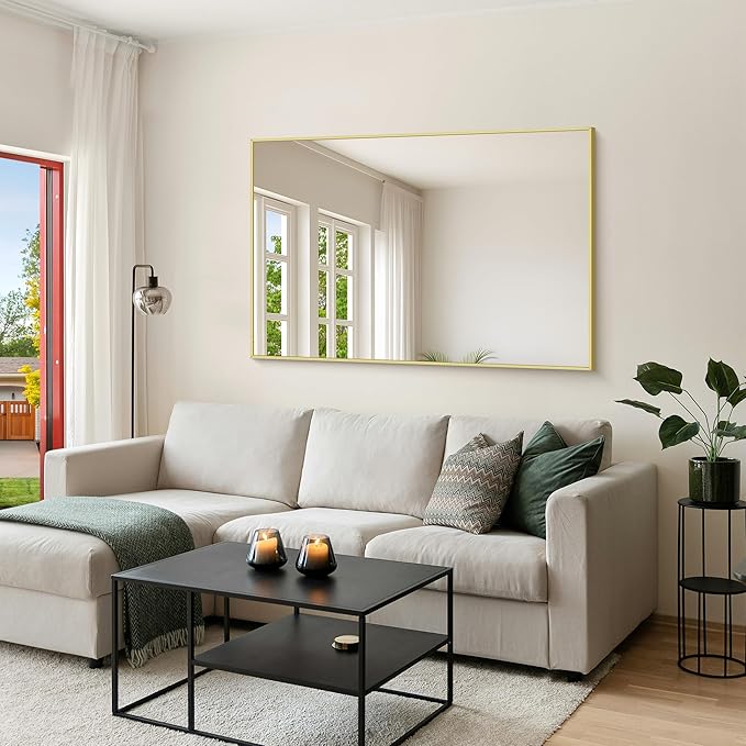 KOCUUY Large Gold Bathroom Mirror, 55x36 inch Rectangular Mirror for Bathroom Sink, Oversized Wall Mirror with Metal Gold Frame for Living Room, Farmhouse, Entryway, Hang Horizontal/Vertical